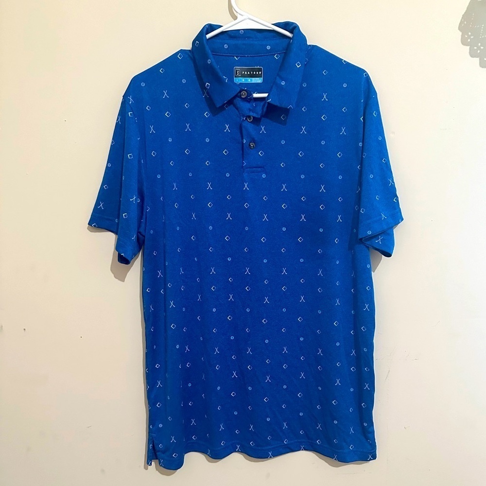 PGA Tour Large Blue Golf Club Print Polo Shirt